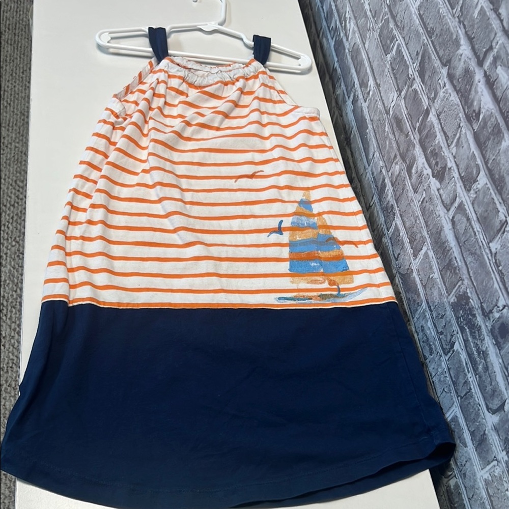 Girls Orange and Navy Striped Sleeveless Dress‎